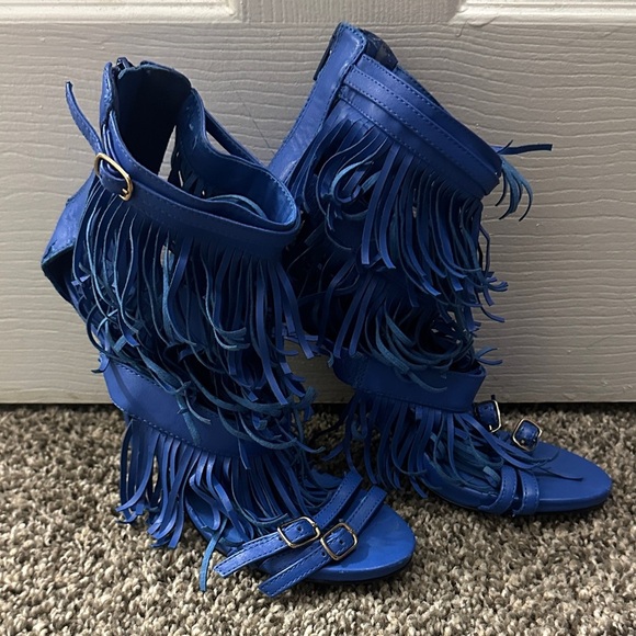 Privileged Royal Blue Fringe Heels - Picture 3 of 4